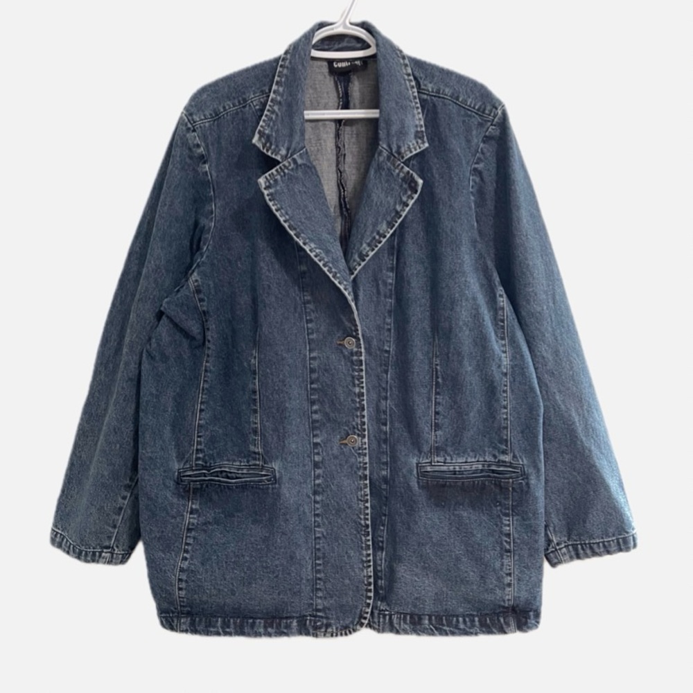 Vintage Contrast Jeans Women's Blue Denim Jacket